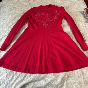 Red Long Sleeve Dress with Heart Design